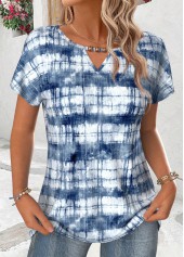 Dusty Blue Cut Out Tie Dye Print T Shirt