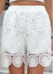 White Straight Leg Elastic Waist High Waisted Shorts | thumb picture 