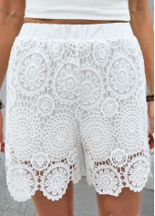 White Straight Leg Elastic Waist High Waisted Shorts | thumb picture 