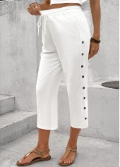 White Straight Leg Elastic Waist High Waisted Pants | thumb picture 