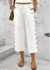 White Straight Leg Elastic Waist High Waisted Pants | thumb picture 