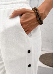 White Straight Leg Elastic Waist High Waisted Pants | thumb picture 