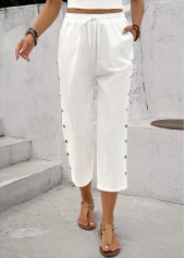 White Straight Leg Elastic Waist High Waisted Pants | thumb picture 