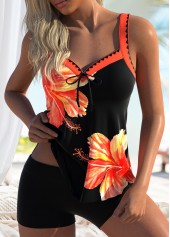 V-Neck Floral Print Orange Tankini Top-No Bottom | picture 1