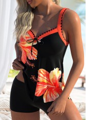 V-Neck Floral Print Orange Tankini Top-No Bottom | picture 3