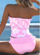 Smocked Mid Waisted Floral Print Light Pink Tankini Set | thumb picture 