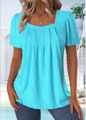 Cyan Short Sleeve Square Neck T Shirt
