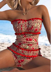 Two Piece Mid Waisted Leopard Red Tankini Set