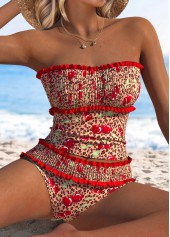 Two Piece Mid Waisted Leopard Red Tankini Set | thumb picture 