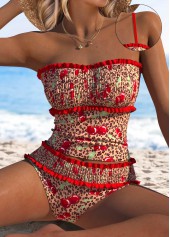 Two Piece Mid Waisted Leopard Red Tankini Set | thumb picture 