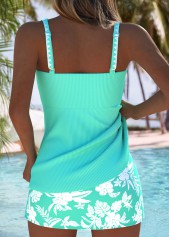 Mid Waisted Floral Print Cyan Tankini Set | thumb picture 