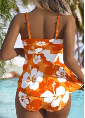 Two Piece Mid Waisted Floral Print Orange Tankini Set | thumb picture 