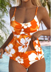 Two Piece Mid Waisted Floral Print Orange Tankini Set | thumb picture 