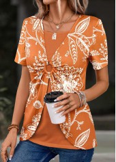 Orange Plants Print T Shirt