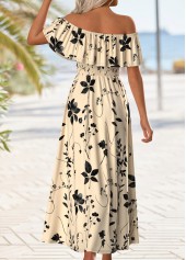 Beige Floral Print Maxi Sleeveless Off Shoulder Dress | thumb picture 