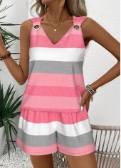 Pink Eyelet Striped Sleeveless V Neck Tank Top