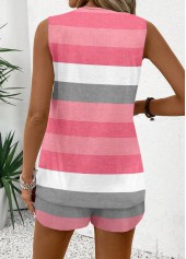 Pink Eyelet Striped Sleeveless V Neck Tank Top | thumb picture 