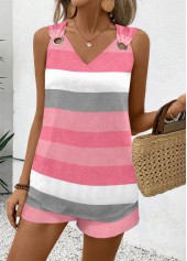 Pink Eyelet Striped Sleeveless V Neck Tank Top | thumb picture 