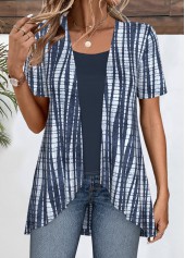 Navy Patchwork Tie Dye Print Fake Two Piece Twinset