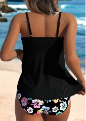 Contrast Binding Mid Waisted Floral Print Black Tankini Set | thumb picture 