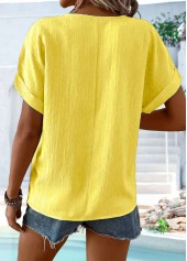 Yellow Button Short Sleeve Split Neck T Shirt | thumb picture 