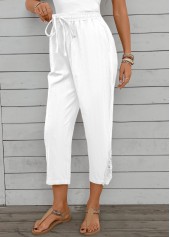 White Straight Leg Elastic Waist High Waisted Pants | thumb picture 