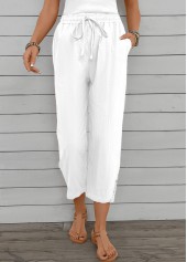 White Straight Leg Elastic Waist High Waisted Pants | thumb picture 
