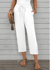 White Straight Leg Elastic Waist High Waisted Pants | thumb picture 