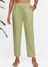 Sage Green Straight Leg Elastic Waist High Waisted Pants | thumb picture 