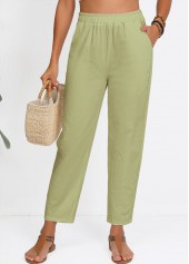 Sage Green Straight Leg Elastic Waist High Waisted Pants | thumb picture 