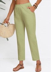 Sage Green Straight Leg Elastic Waist High Waisted Pants | thumb picture 