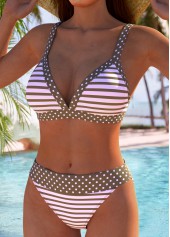 Contrast Binding Mid Waisted Geometric Print Pink Bikini Set | thumb picture 