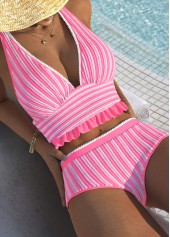 Criss Cross Mid Waisted Pink Bikini Set