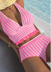 Criss Cross Mid Waisted Pink Bikini Set | thumb picture 