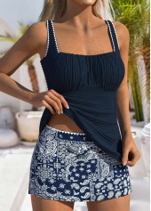 Contrast Binding Mid Waisted Paisley Print Navy Tankini Set | thumb picture 