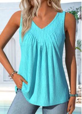 Cyan Sleeveless V Neck Tank Top
