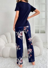 Navy Floral Print Short Sleeve Lounge Top and Pants | thumb picture 