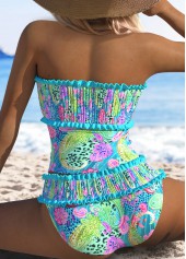 Smocked Mid Waisted Paisley Print Cyan Tankini Set | thumb picture 