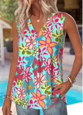 Multi Color Floral Print Sleeveless V Neck Tank Top | thumb picture 