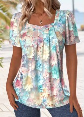 Multi Color Floral Print Short Sleeve T Shirt