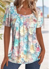 Multi Color Floral Print Short Sleeve T Shirt | thumb picture 