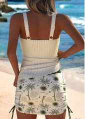 Mid Waisted Tropical Plants Print Beige Tankini Set | thumb picture 