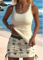 Mid Waisted Tropical Plants Print Beige Tankini Set | thumb picture 