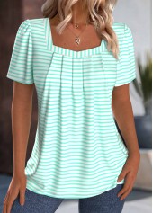 Mint Green Striped Short Sleeve Square Neck T Shirt | thumb picture 