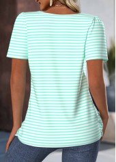 Mint Green Striped Short Sleeve Square Neck T Shirt | thumb picture 