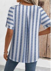 Blue Geometric Print Short Sleeve Round Neck Blouse | thumb picture 