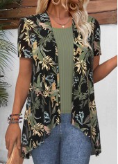 Green Leaf Print Short Sleeve Light Cardigan | thumb picture 