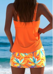 Mid Waisted Leaf Print Orange Tankini Set | thumb picture 