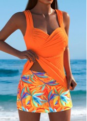 Mid Waisted Leaf Print Orange Tankini Set | thumb picture 