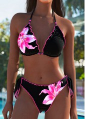 Mid Waisted Floral Print Pink Bikini Set